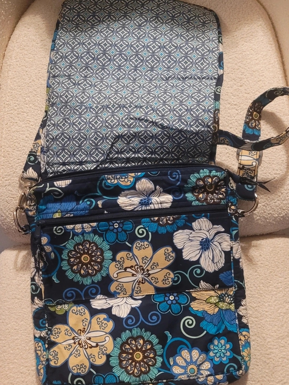Vera Bradley Floral Quilted Crossbody in Navy, Teal & Cream